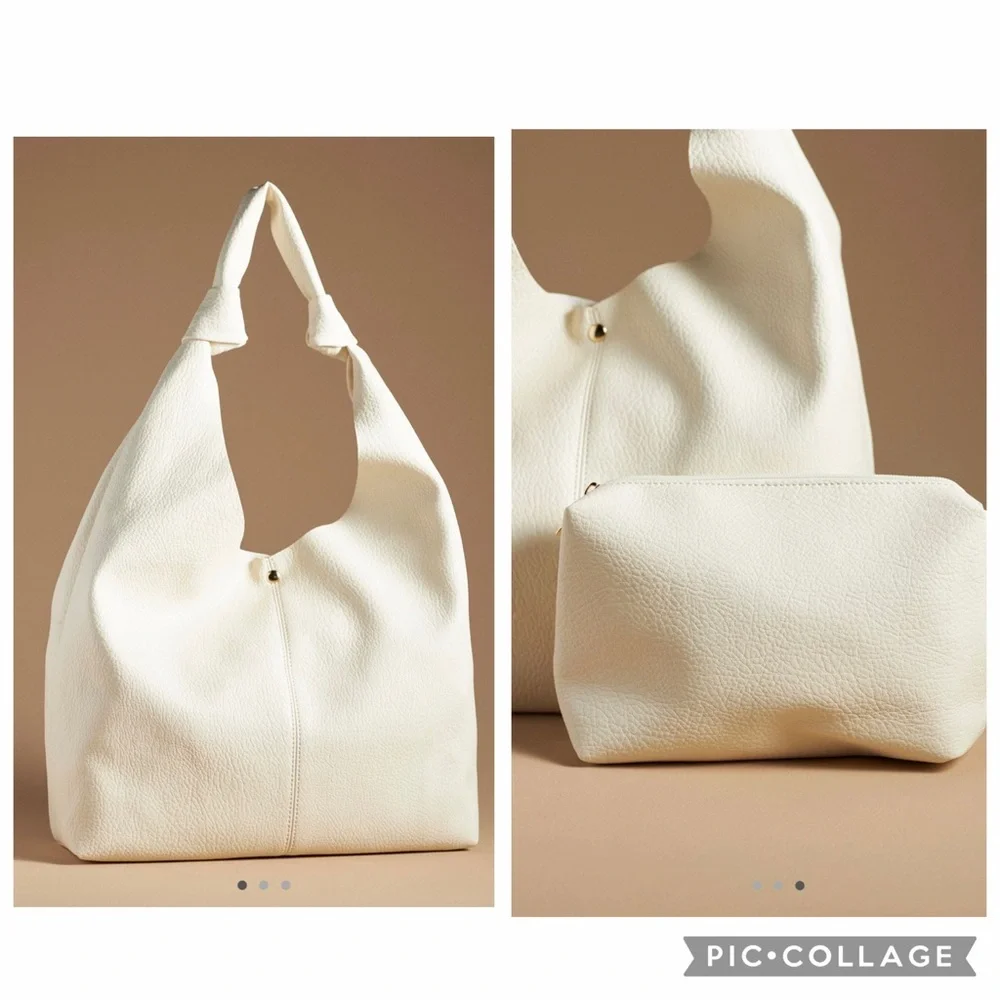 NWT new Anthropologie the love knot slouchy bag cream white + mini pouch
